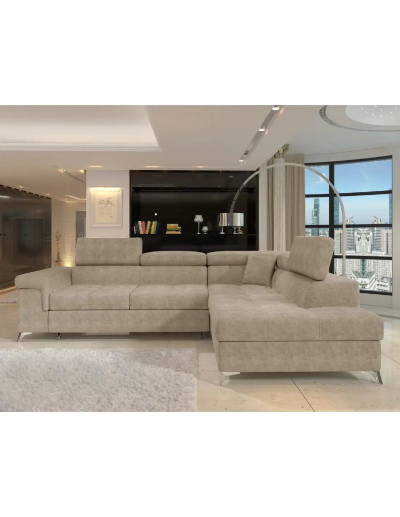 Divano angolare convertibile PALAZZO 4 posti beige – angolo destro con vano contenitore