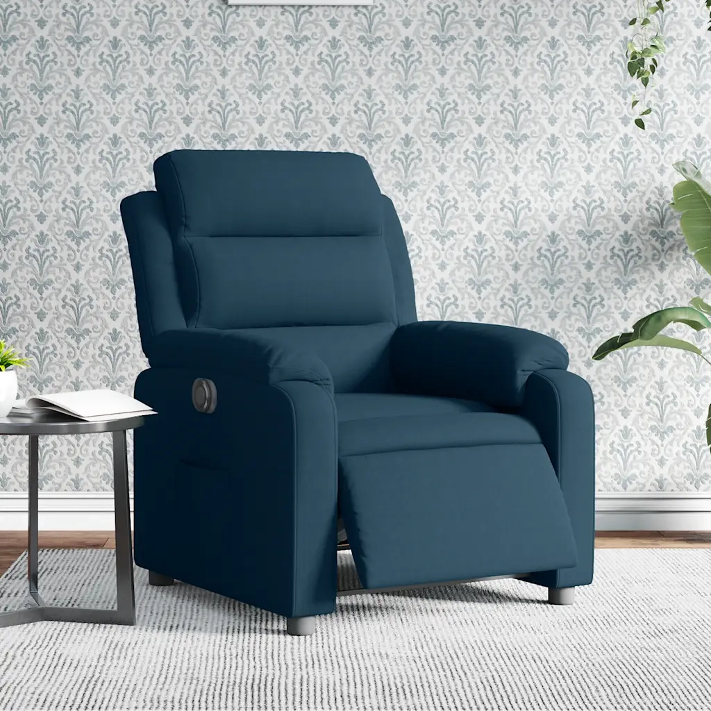 Poltrona | Sedia Relax Reclinabile Elettrica Blu in Velluto