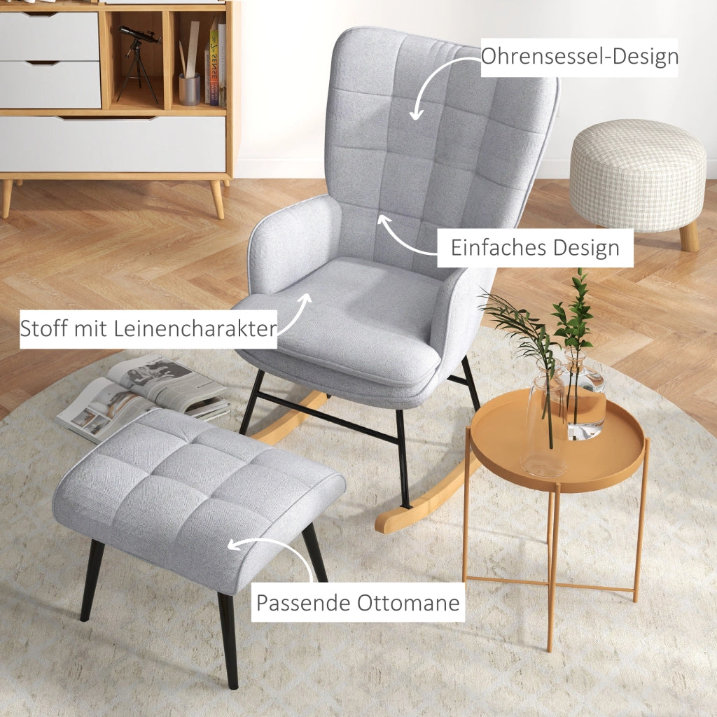 SEDIA A DONDOLO con pouf 64x89x90 cm poliestere grigio chiaro