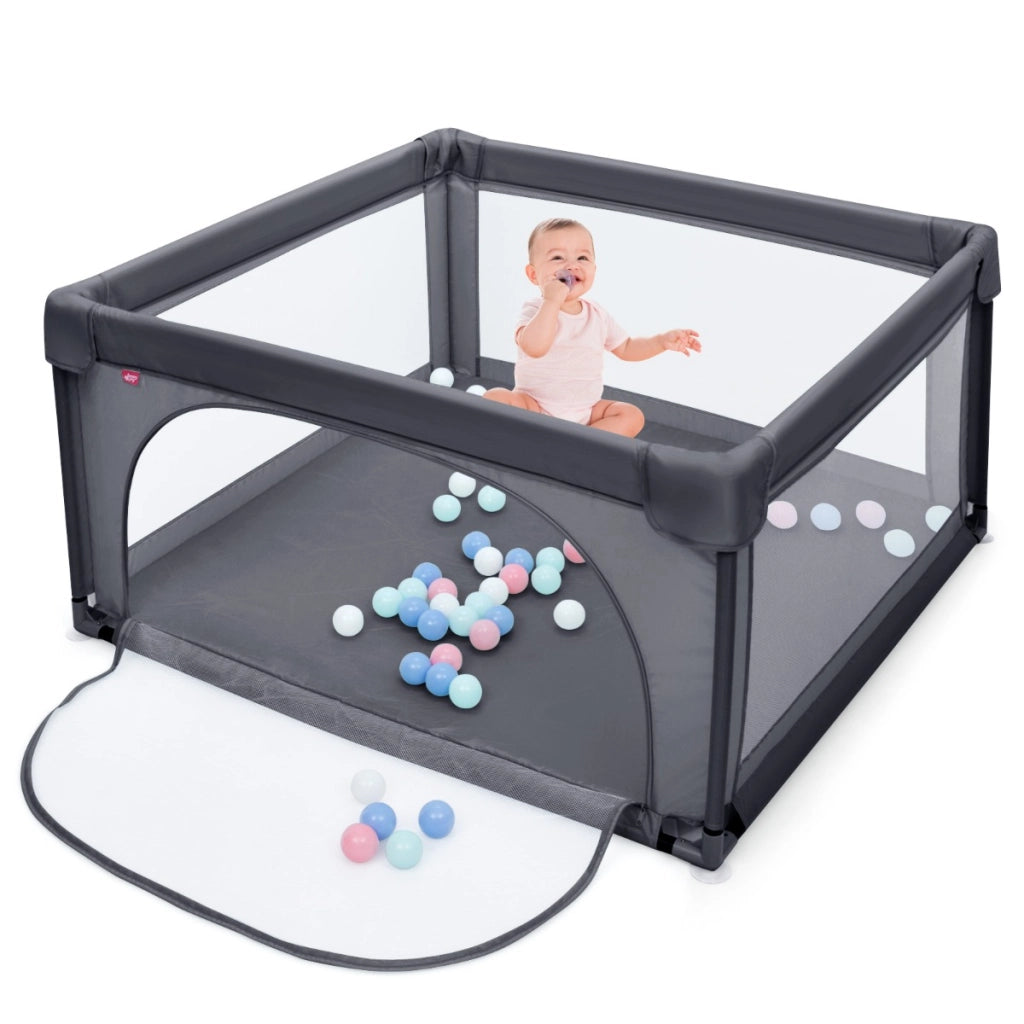 Box resistente sicuro per bambini, Centro attivit¨¤ con cancelli di sicurezza ventose pareti a rete Grigio scuro-Cancelletti di sicurezza