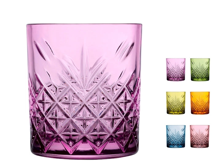 6 bicchieri timeless in vetro colorato cl 34 assortiti.