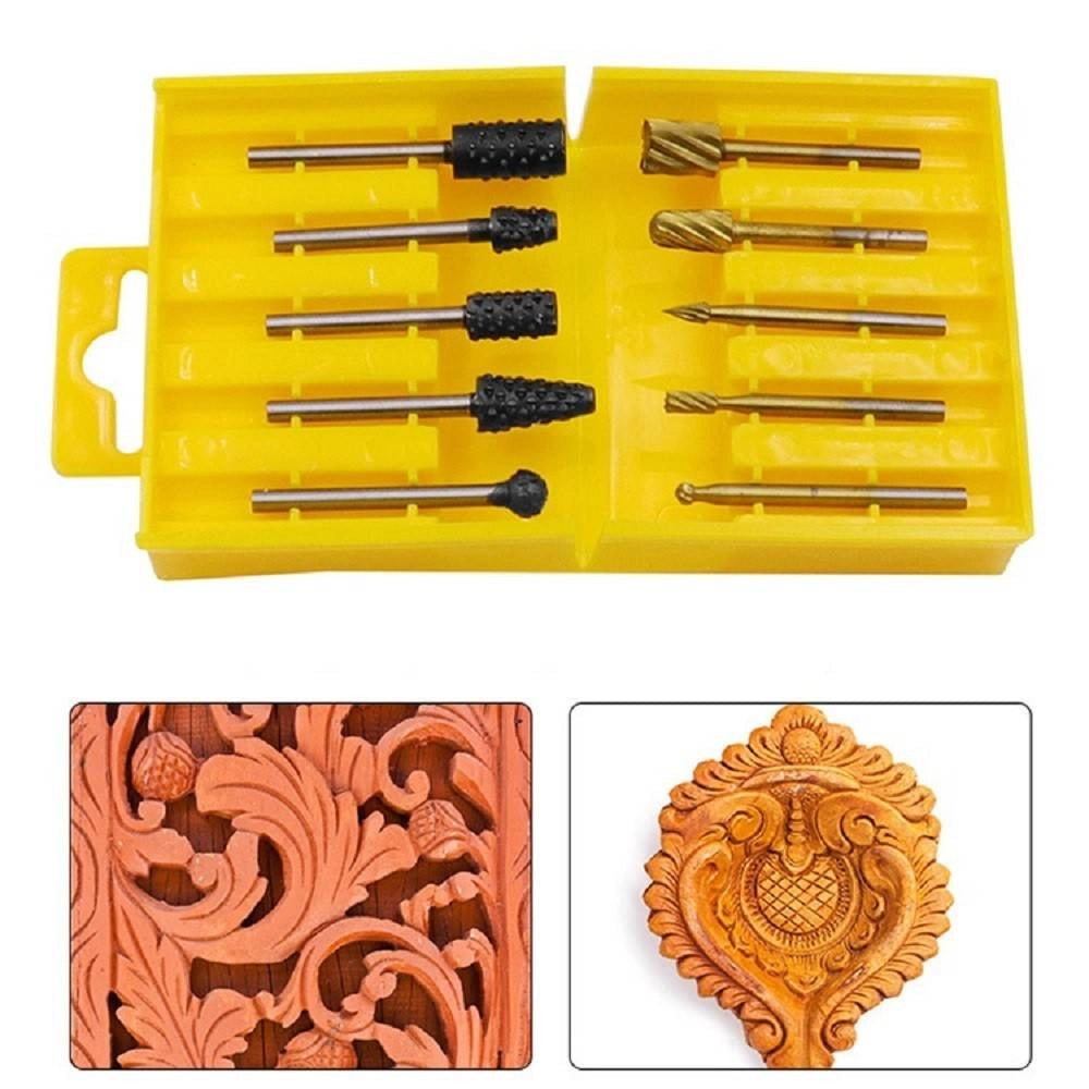 Trade Shop - Set 10 Mini Frese Raspe In Acciaio Per Lavorazione Rifinitura Legno Codolo 3 Mm -
