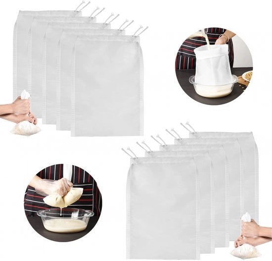 10 sacchi a filtri latticini di alta qualità, 200 micron 15*20CM, sacchi a filtri universali per alimenti in nylon - Bianco