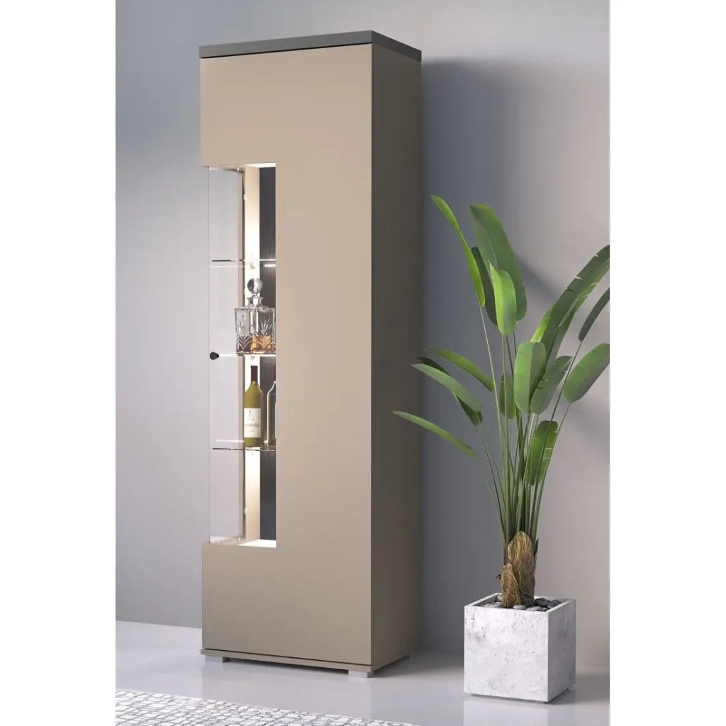 Vetrina 1 porta NESS – Finitura Congo & Antracite – LED bianco neutro – 10 nicchie design