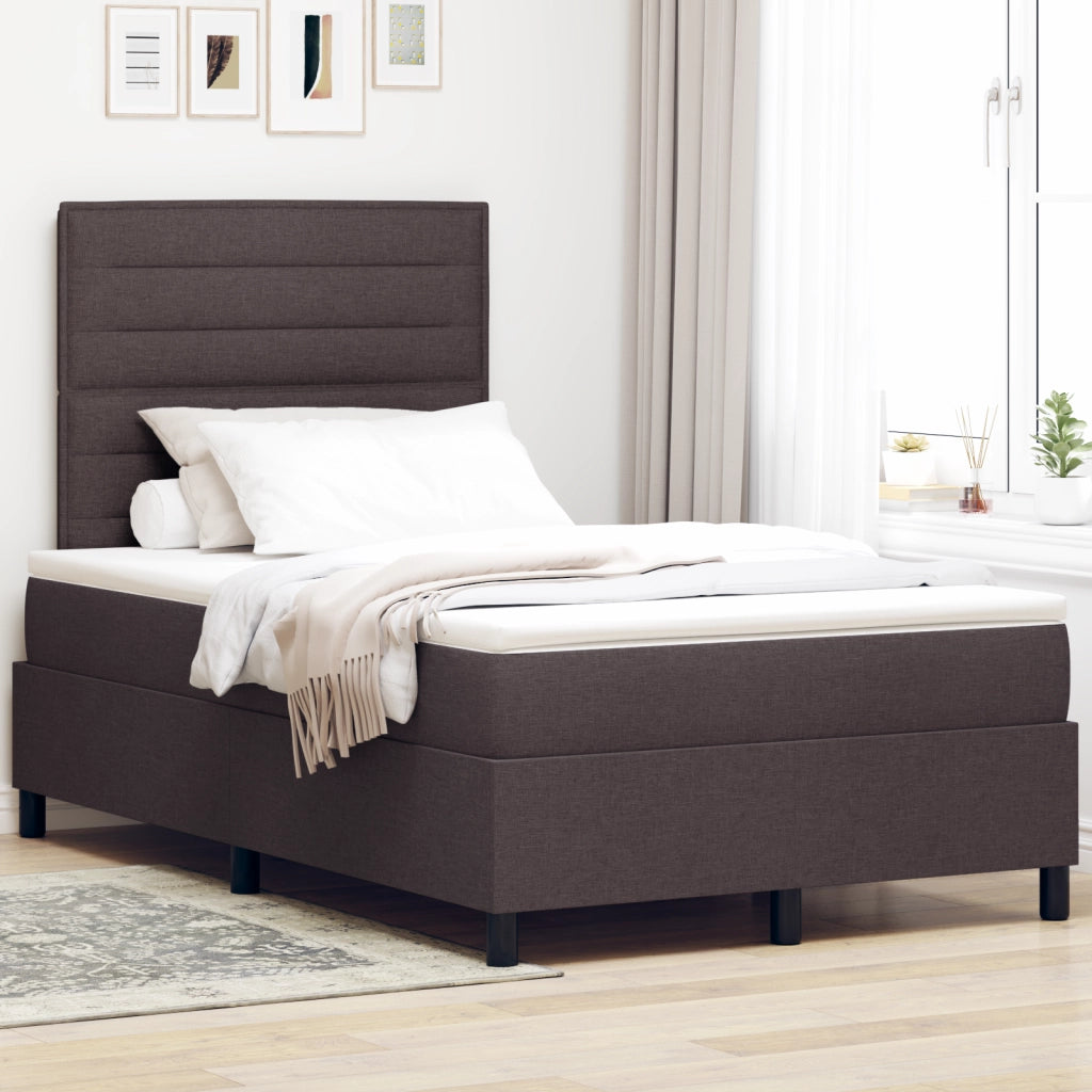Letto Box Spring con Materasso Marrone Scuro Piccolo Matrimoniale Tessuto