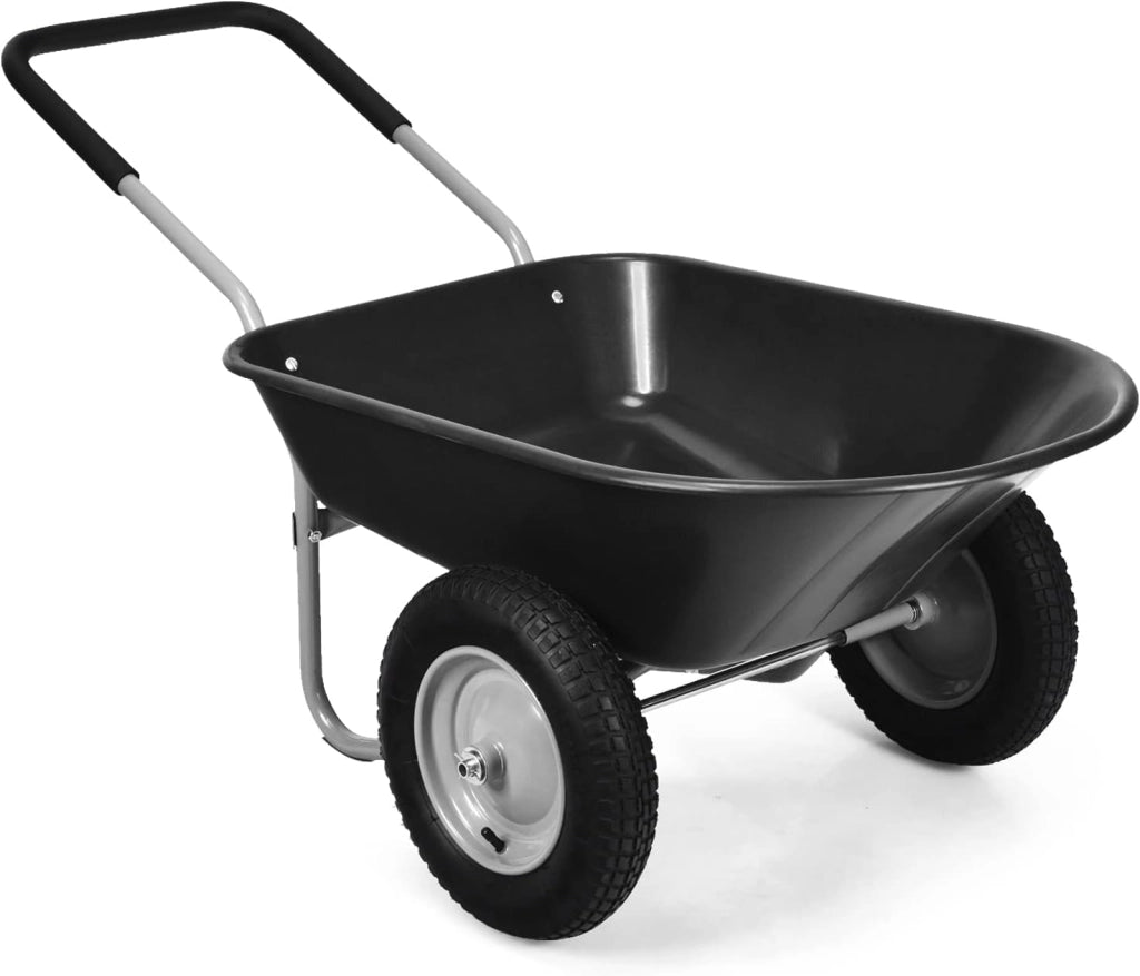 Carriola con 2 Ruote da Giardino, Carrello Resistente con Struttura in Acciaio Robusto, Ruote Pneumatiche 35,5 cm, Capacità 75L, Portata Max 100 kg (Nero)