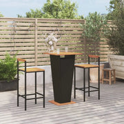 Set Bar Giardino 3 pz Nero Polyrattan e Legno Massello Acaciacod mxl 126392
