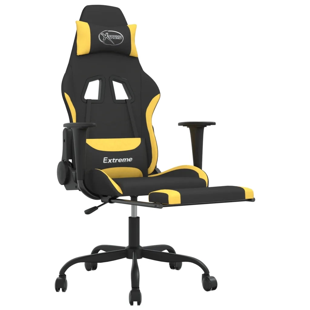 Sedia da Gaming | Sedia da e-sports con Poggiapiedi Nero e Giallo in Tessuto