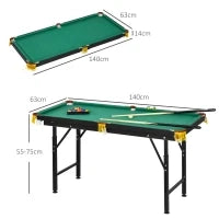 Tavolo da Biliardo ad Altezza Regolabile con Accessori, in MDF e Acciaio, 140x63x55-75 cm, Verde
