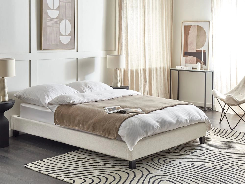Letto matrimoniale 140 x 200 cm Rete a doghe in tessuto beige chiaro senza testiera