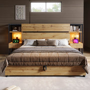 Letto matrimoniale 180x200 cm con contenitore e USB Type-C; struttura in MDF e metallo; rovere
