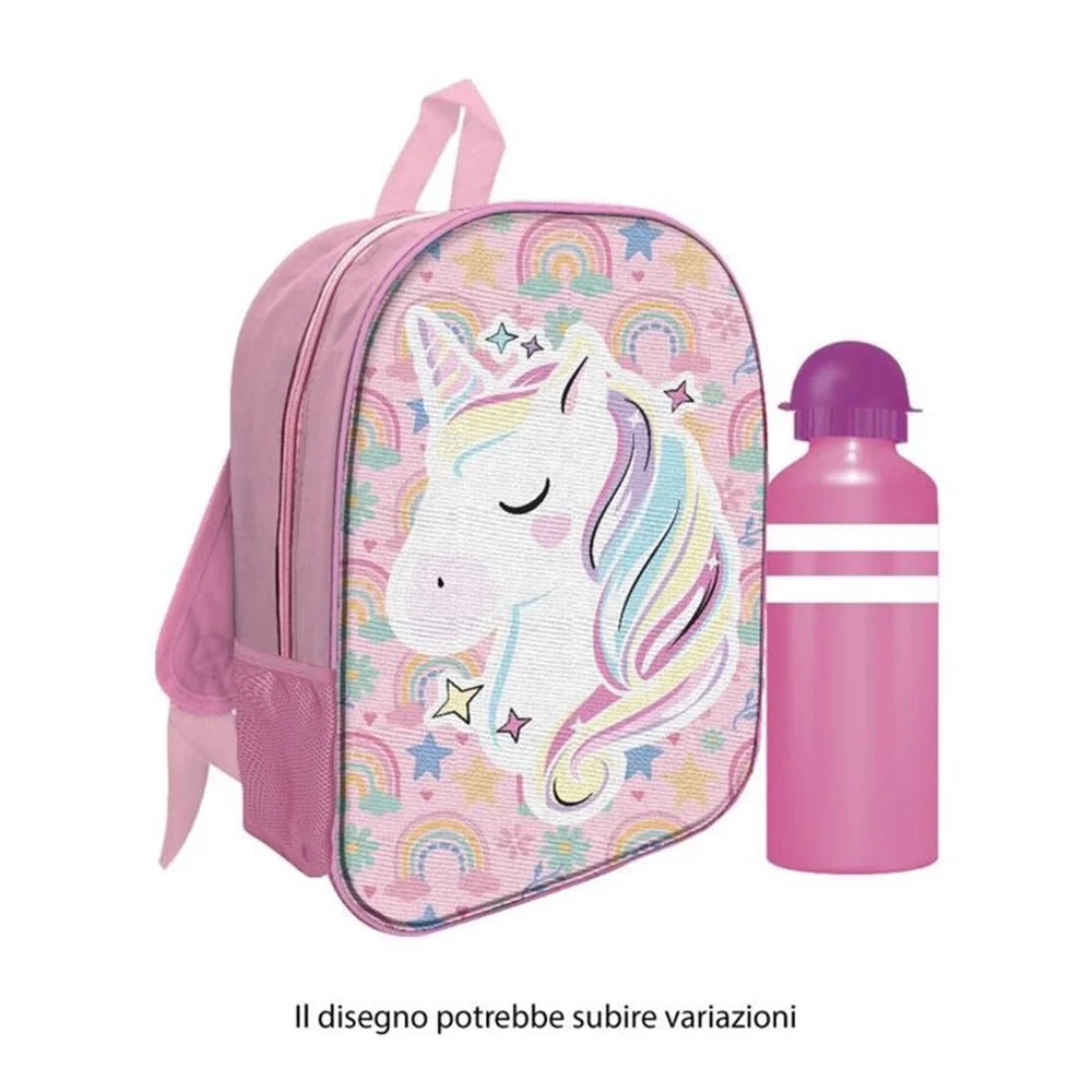 Trade Shop - Zaino Zainetto Asilo Unicorno 30cm Con Borraccia Da 400 Ml Scuola Tempo Libero 736598a -