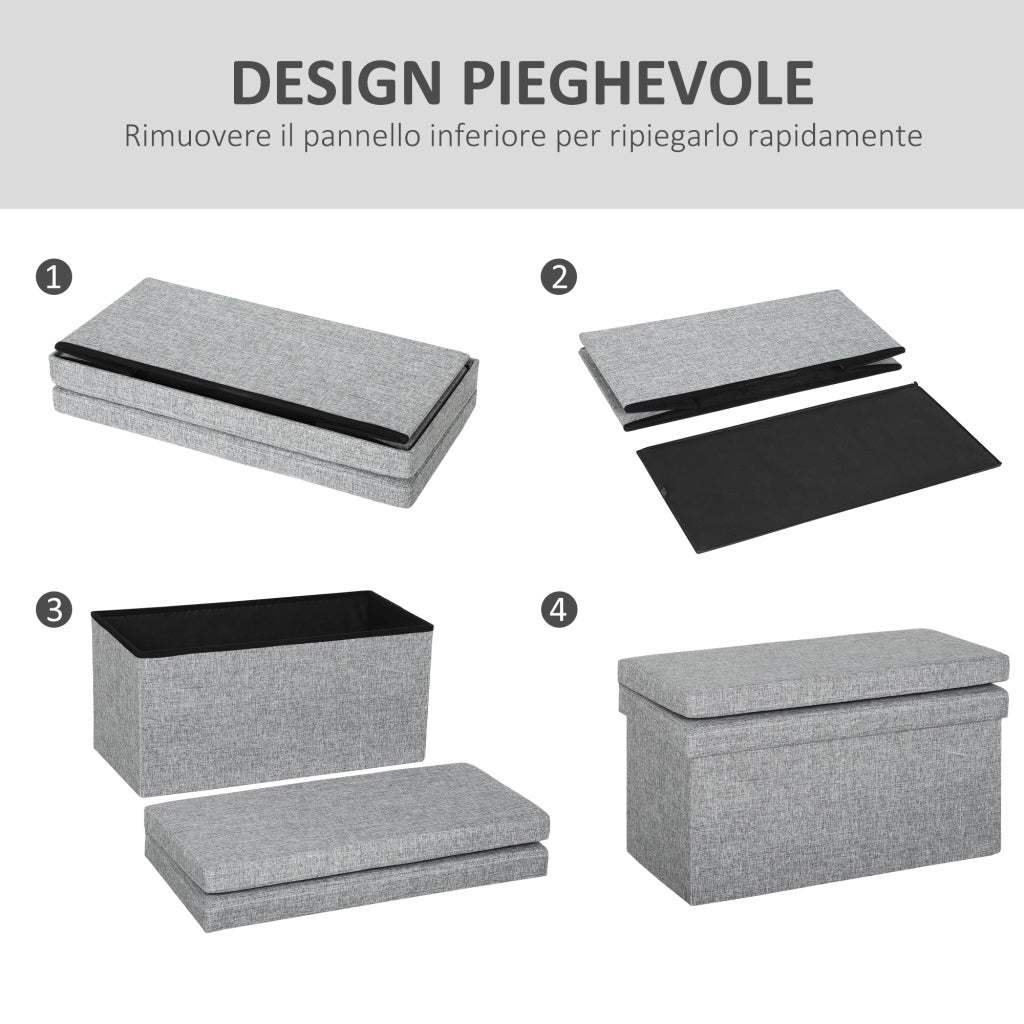 Panca Contenitore 76x50x73 cm con Schienale e Vano da 77L Rivestimento in Tessuto Grigio