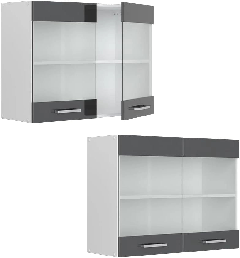 Mobile da cucina in vetro R-Line, Antracite lucido, 80 cm, per la libera combinazione all'interno di sistemi cucina modulari