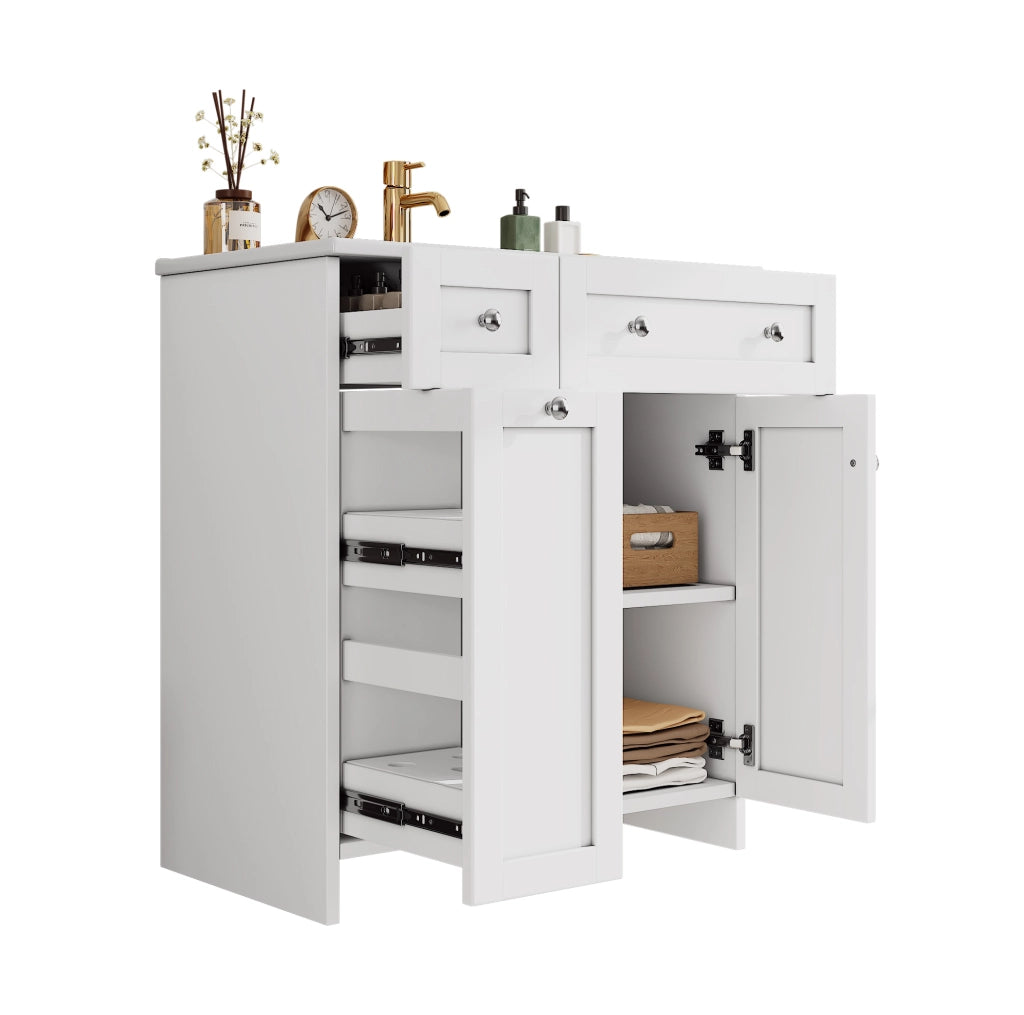 Mobile lavabo bagno freestanding bianco con lavabo in ceramica