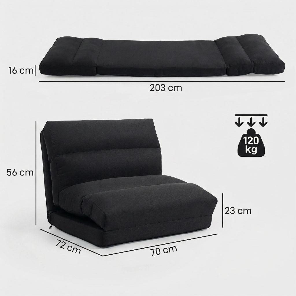 Letto poltrona reclinabile convertibile ¨C zephmum ¨C tessuto nero 70x72x56 cm