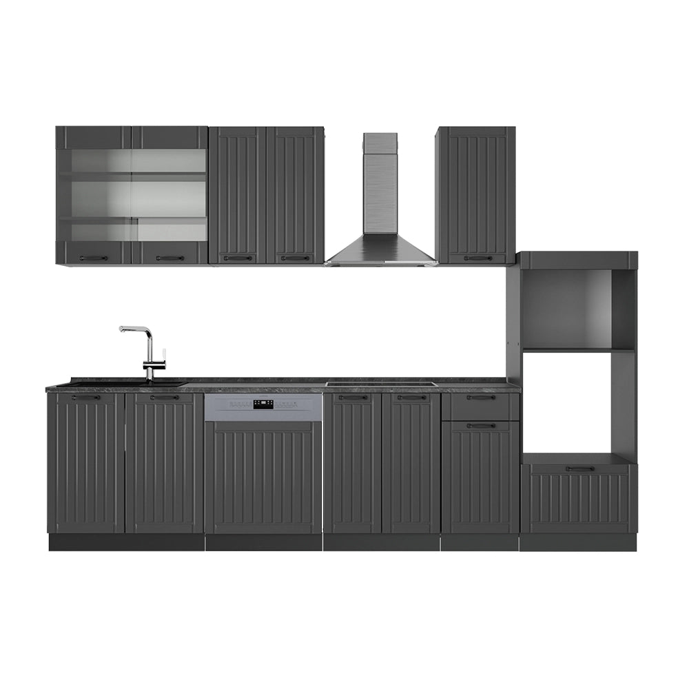 Cucina componibile Fame-Line Grigio scuro/Antracite 300 cm con armadio alto, PL Antracite Vicco