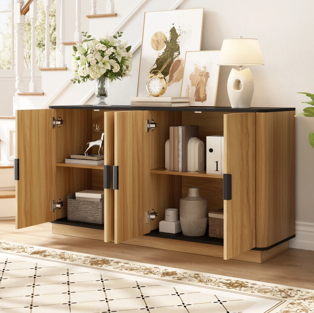 Credenza moderna in legno naturale con ante ondulate