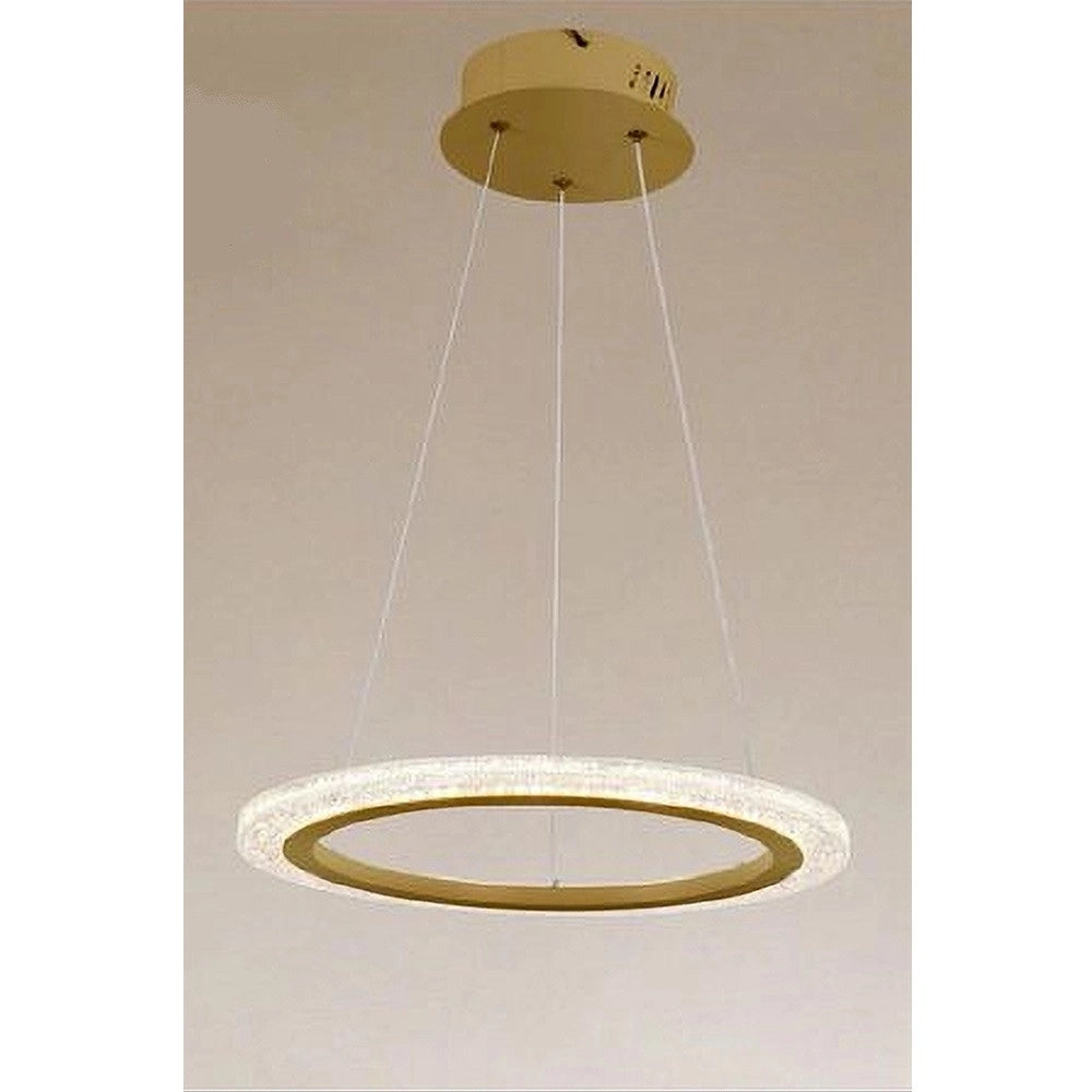 Trade Shop - Lampadario A Sospensione Led 36 Watt Cerchio Anello Oro Effetto Cristallo 31944 -