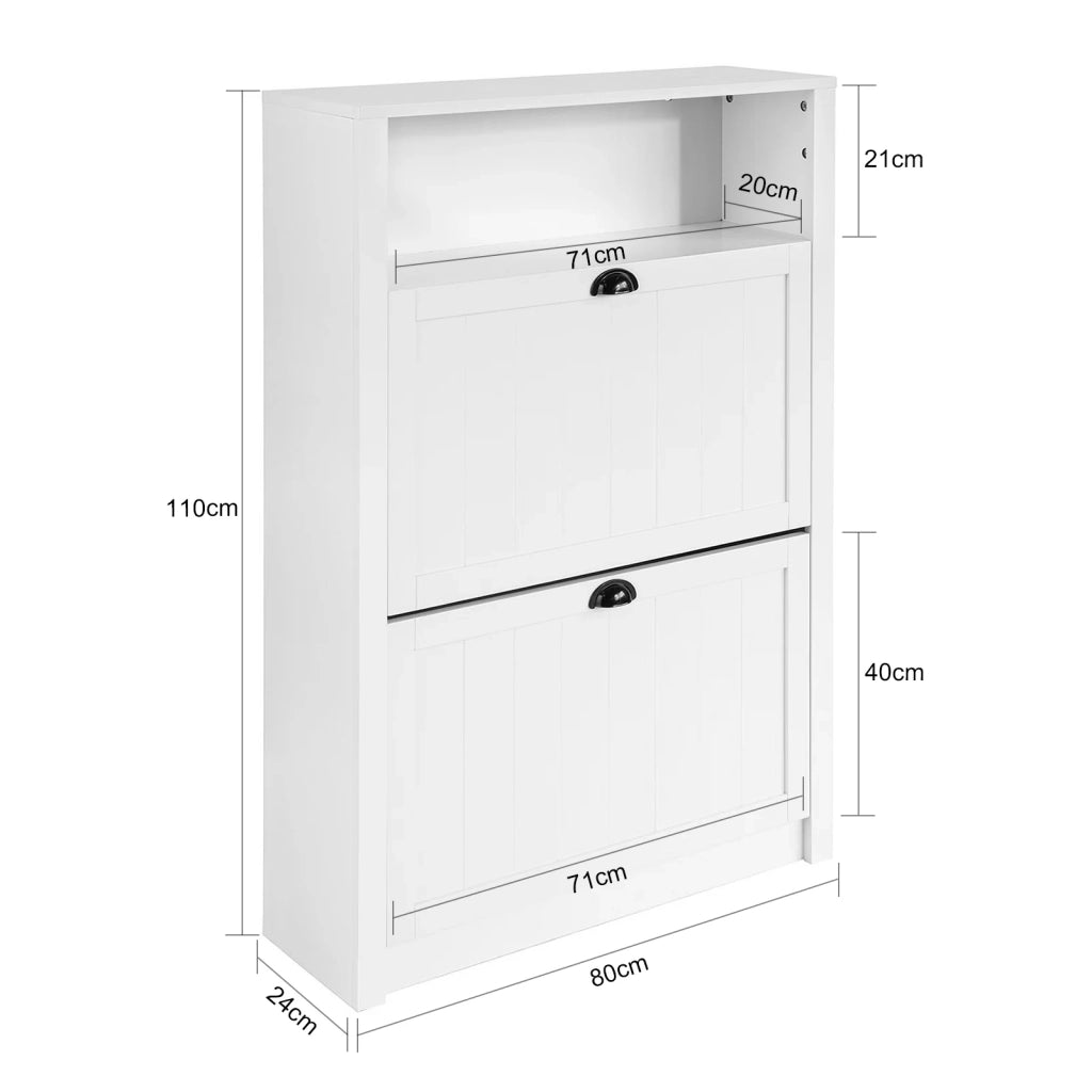 Scarpiera con 2 ante e 4 ripiani con scomparto aggiuntivo per scarpe L80*P24*A110 cm Bianco FSR87-W SoBuy