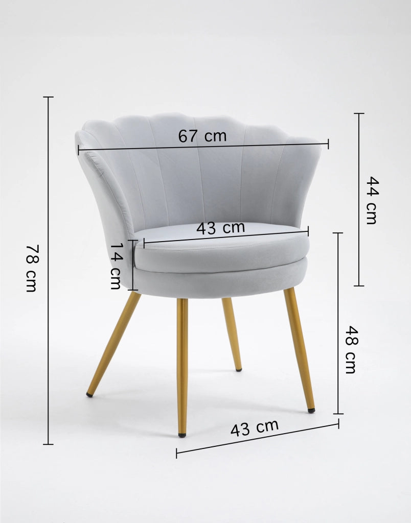 Poltrona Conchiglia Camera da Letto in Velluto Design Moderno Maddina Grigio