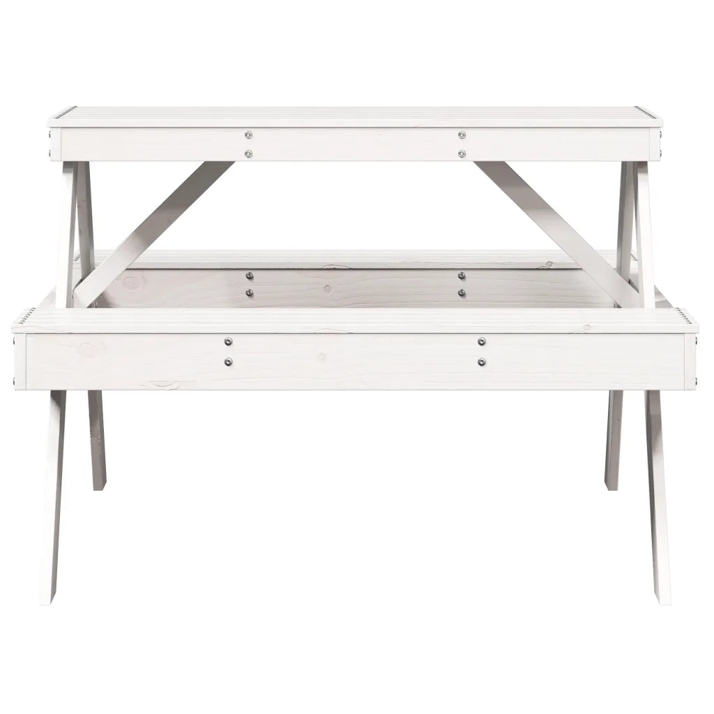 Tavolo da Picnic Bianco 105x134x75 cm in Legno Massello di Pino