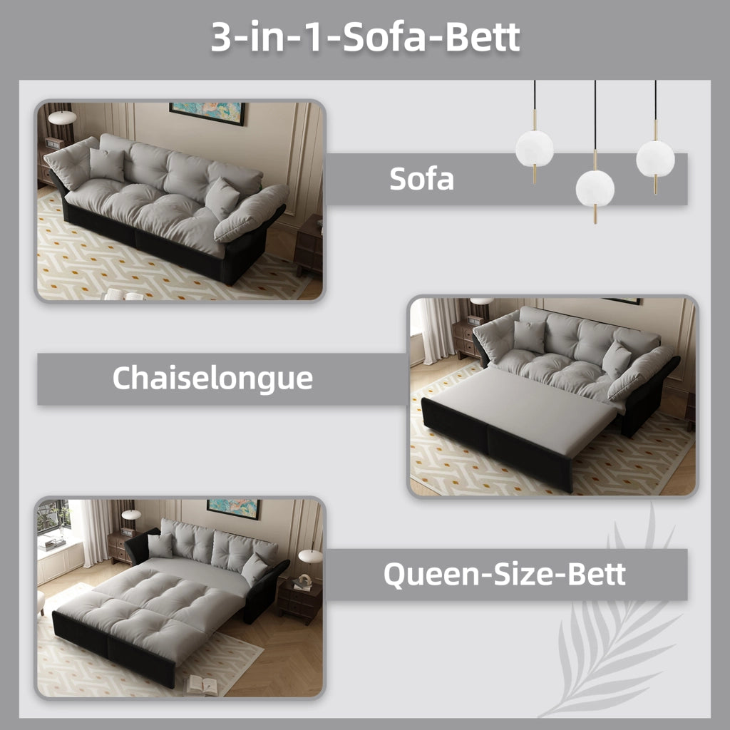 Divano letto 3 in 1 - con funzione chaise longue e 2 cuscini - in velluto - grigio chiaro
