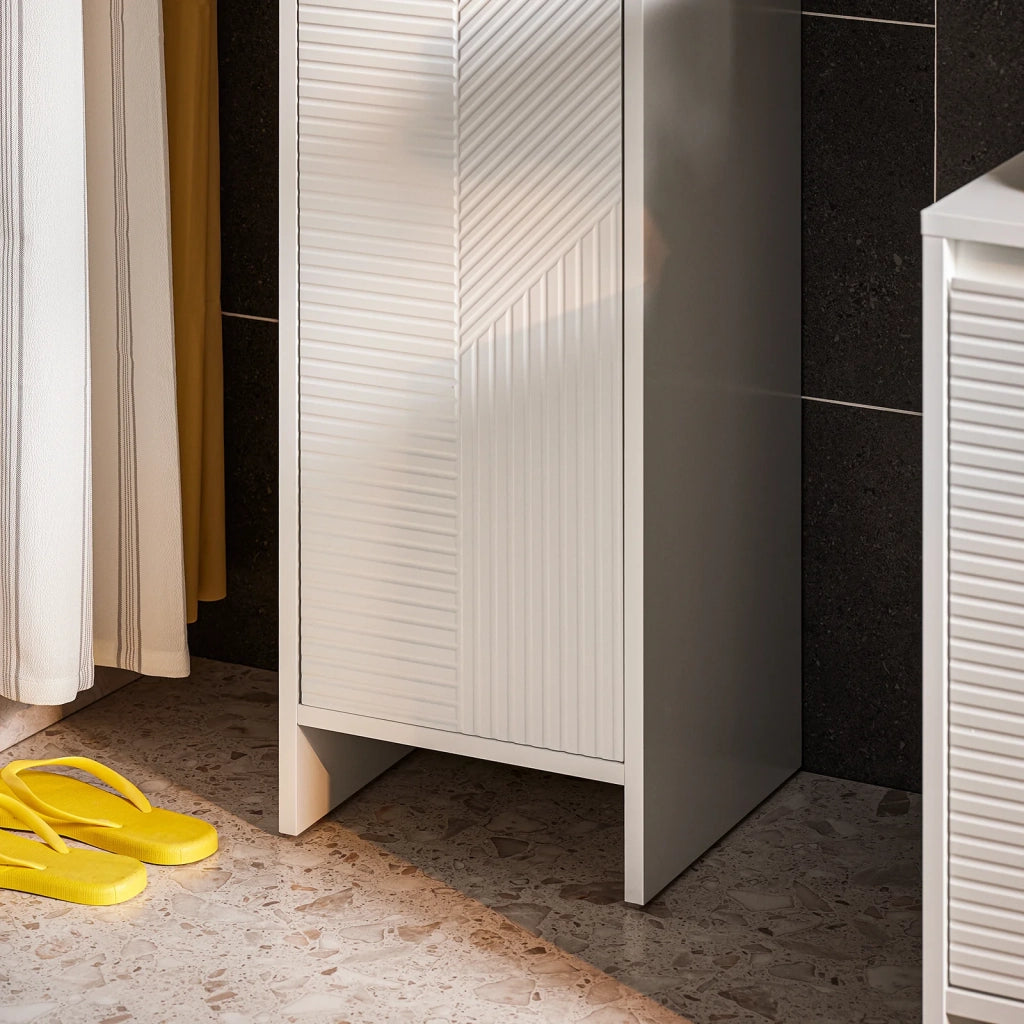 Portabiancheria Bianco per Bagno, Mobiletto Salvaspazio con Cesto per Biancheria, 30x30x87cm BZR154-W