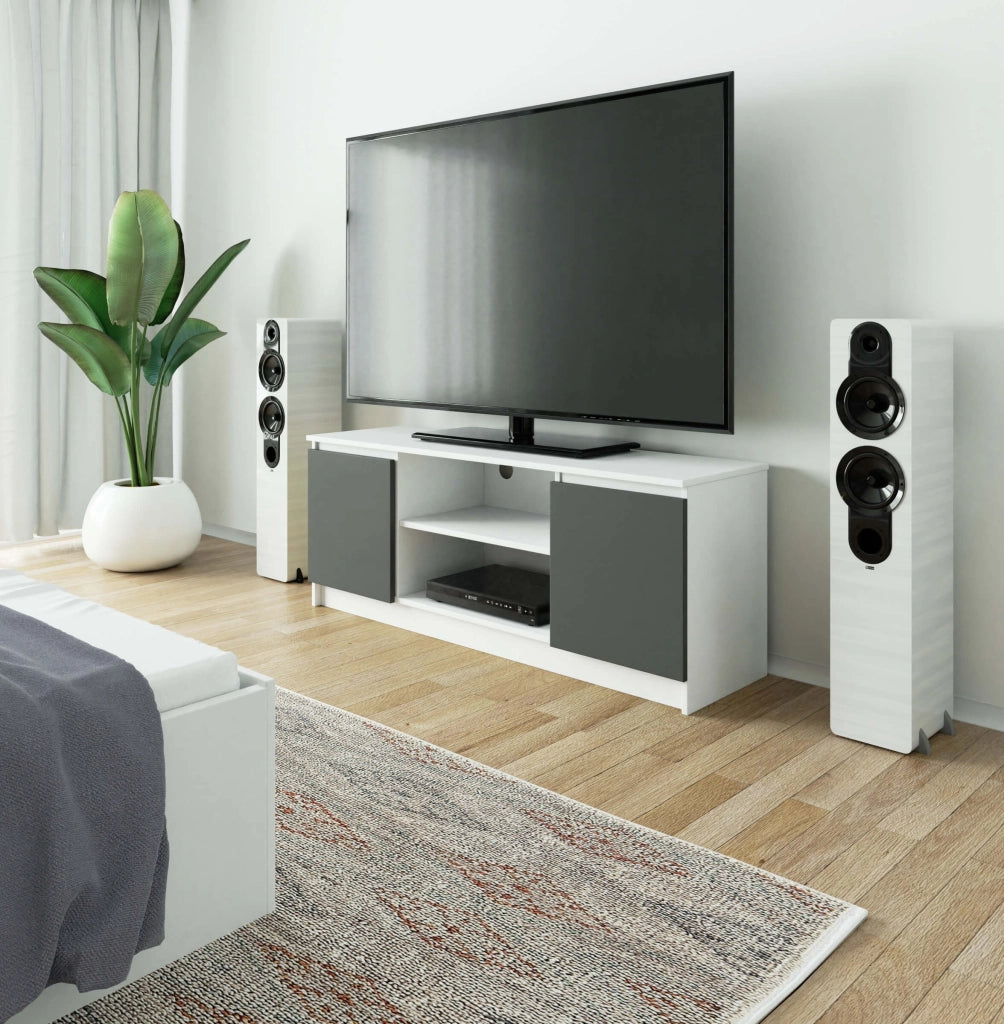 Mobile TV AKORD Bianco 140 cm 2 ante inserto frontale Grigio Grafite 140x40x55 cm