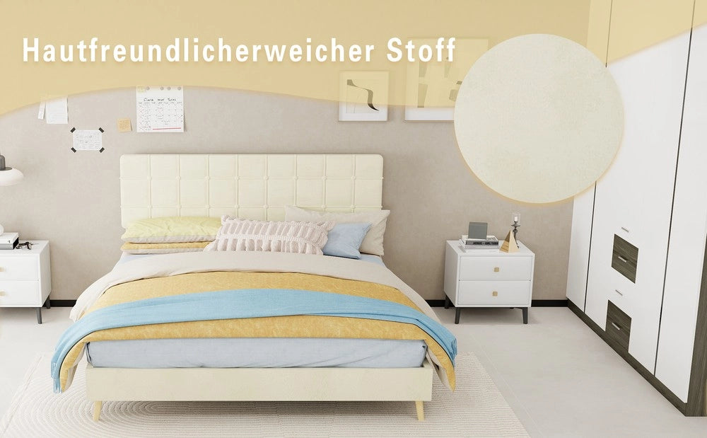 Letto Matrimoniale Imbottito con Materasso ¨C MINIMAL ¨C Tessuto Beige 160x200