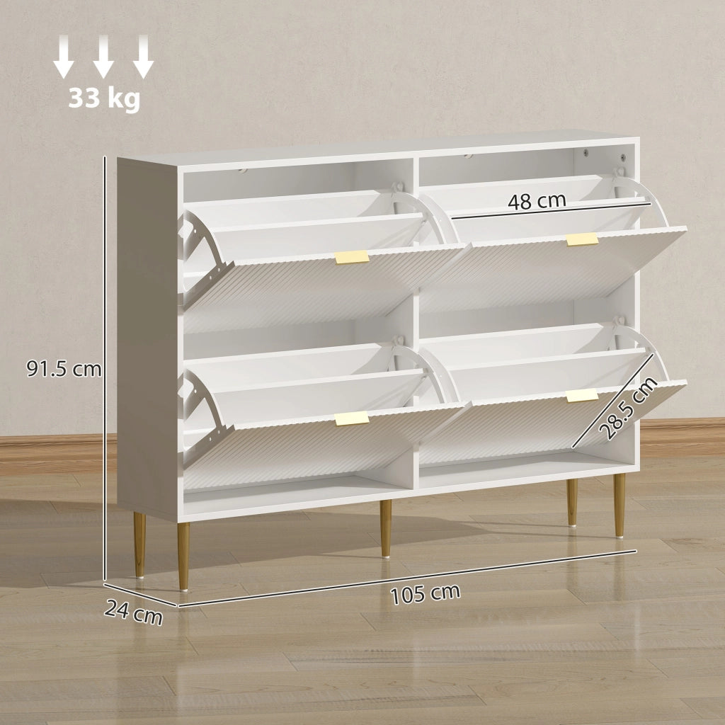 Scarpiera Slim con 4 Cassetti Ribaltabili per 20 Paia di Scarpe 105x24x91,5 cm Design Moderno in MDF Bianco