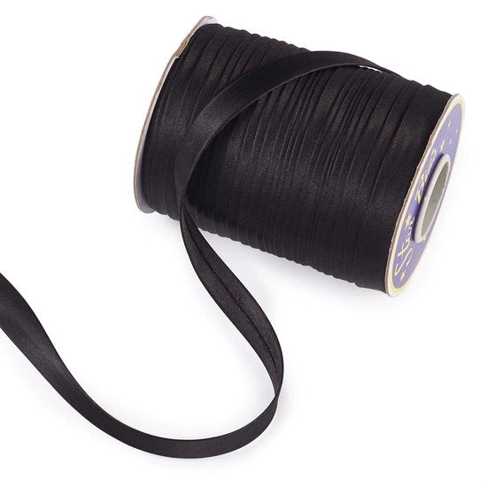 Nastro di Finizione Nero - Doppia Piega - 5/8" (14-15mm) Largo - 80m/rol - Satin di Poliestere - Ideale per Sartoria e Quilting - Nastro di Finizione