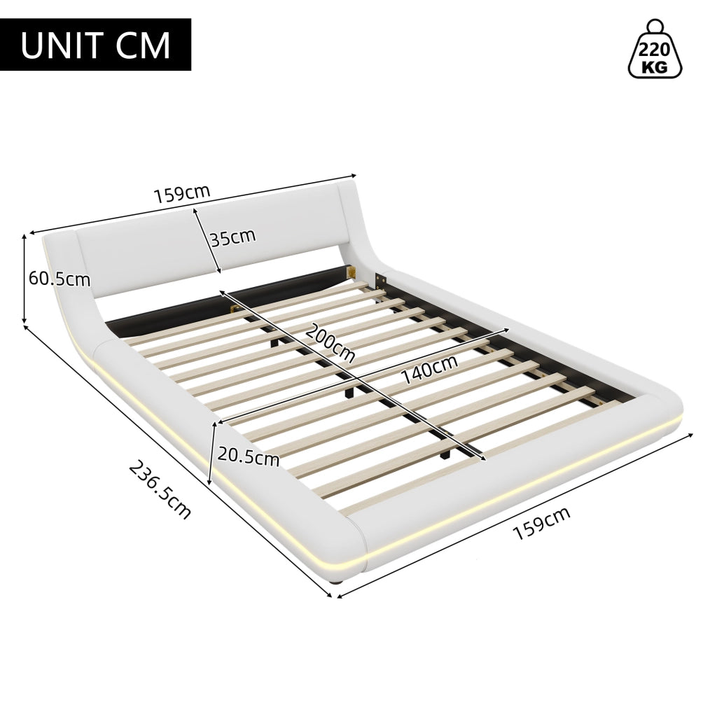 Letto basso 140 x 200 cm bianco in PU con illuminazione LED controllabile