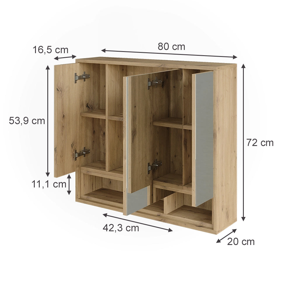 Armadietto con specchio Beatrice Cachemire/Rovere artigianale 80 x 72 cm Vicco