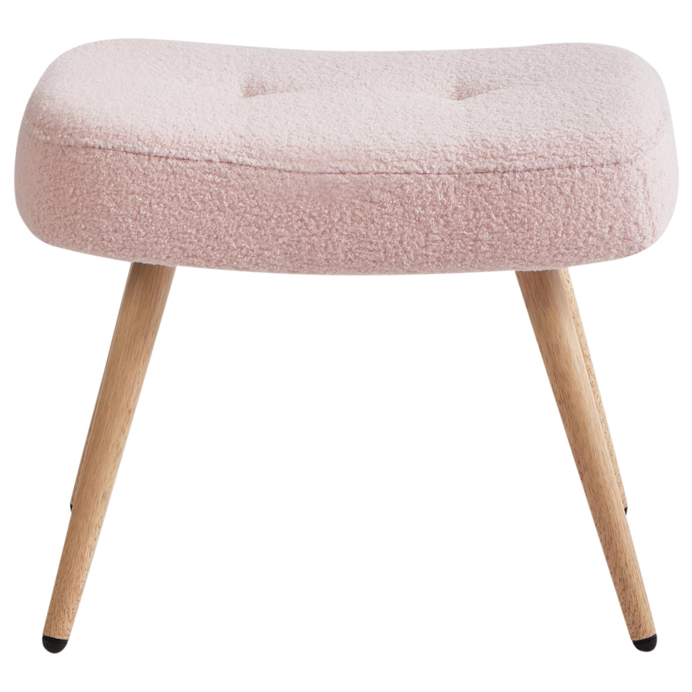Sedia Wingback con ottomana Tessuto boucle rosa pastello con bottoni e motivo a tinta unita Stile retrò per il soggiorno