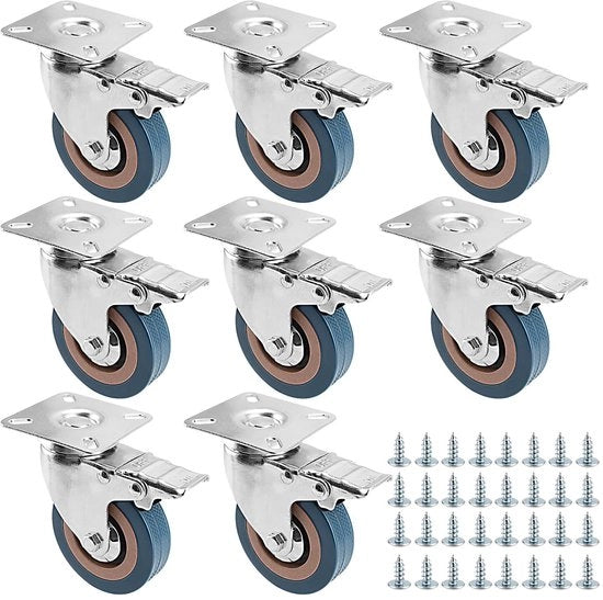 Set di 8 ruote di scorrimento con freno - ruote di scorrimento con vite - ruote di scorrimento - ruote per mobili - ruote per carrello rotante - capacità di carico 400 kg