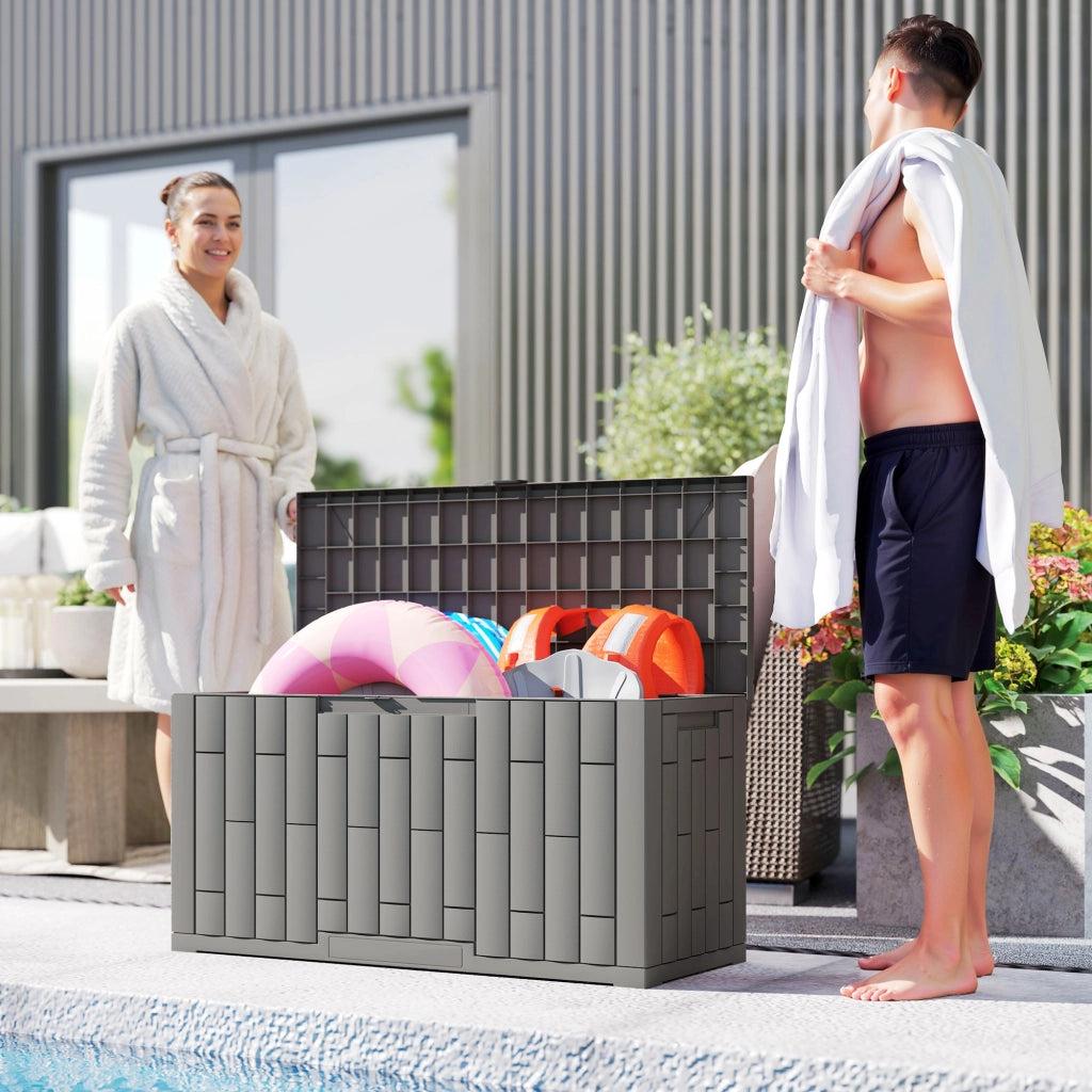 Coffre da Giardino 227 L ¨C zephmum ¨C Grigio, Effetto Legno, 106.5x43x54.5cm