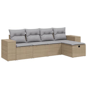 Set Divano da Giardino 5 pz | Set Salotto da Giardino con Cuscini Beige Misto Polyrattan