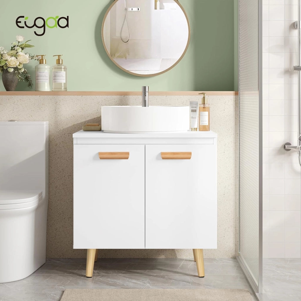 Armadietto Sotto Lavabo in Legno Mobiletto da Bagno Sottolavandino con Piedistrallo Doppia Anta Bianco