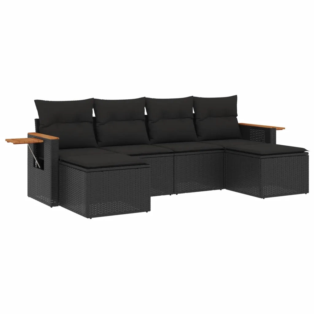 Set Divano da Giardino 6 pz con Cuscini Nero in Polyrattan 3227056