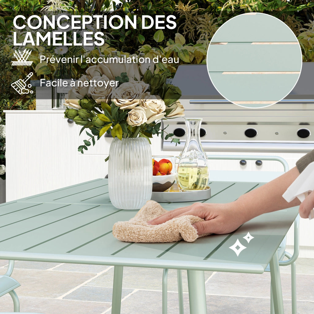 Set da giardino 7 pezzi con tavolo e 6 sedie impilabili in acciaio verde chiaro ¨C zephmum ¨C verde chiaro