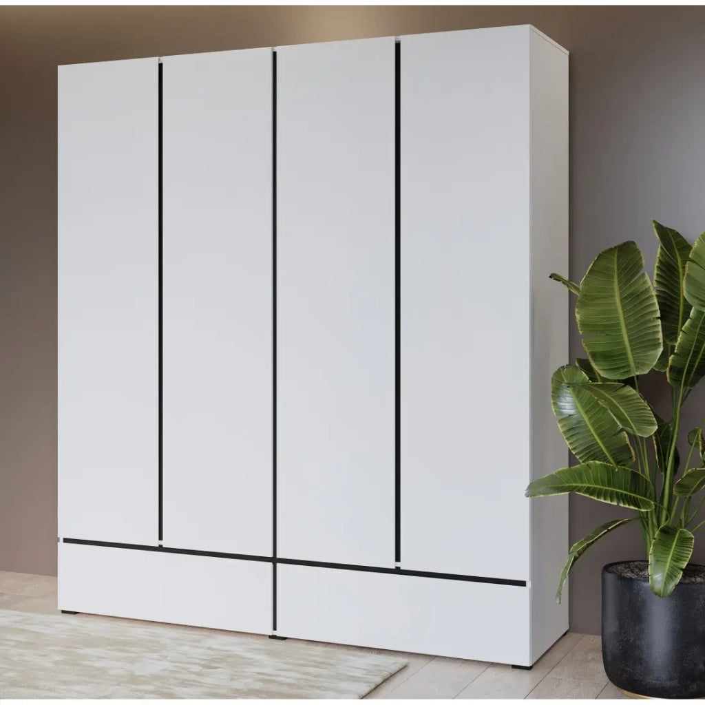 Armadio HAVANA 180 cm – 4 porte e 2 cassetti – Colori bianco e nero – Design moderno e grande capacità