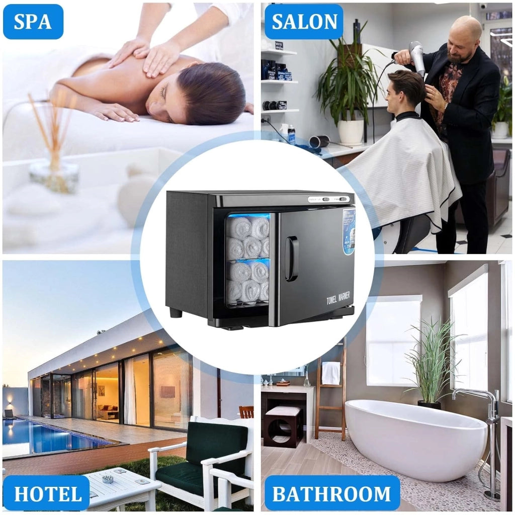 ZMH Scaldasalviette nero 23L scaldasalviette rotante a 360° asciugasalviette UV per saloni di bellezza e spa