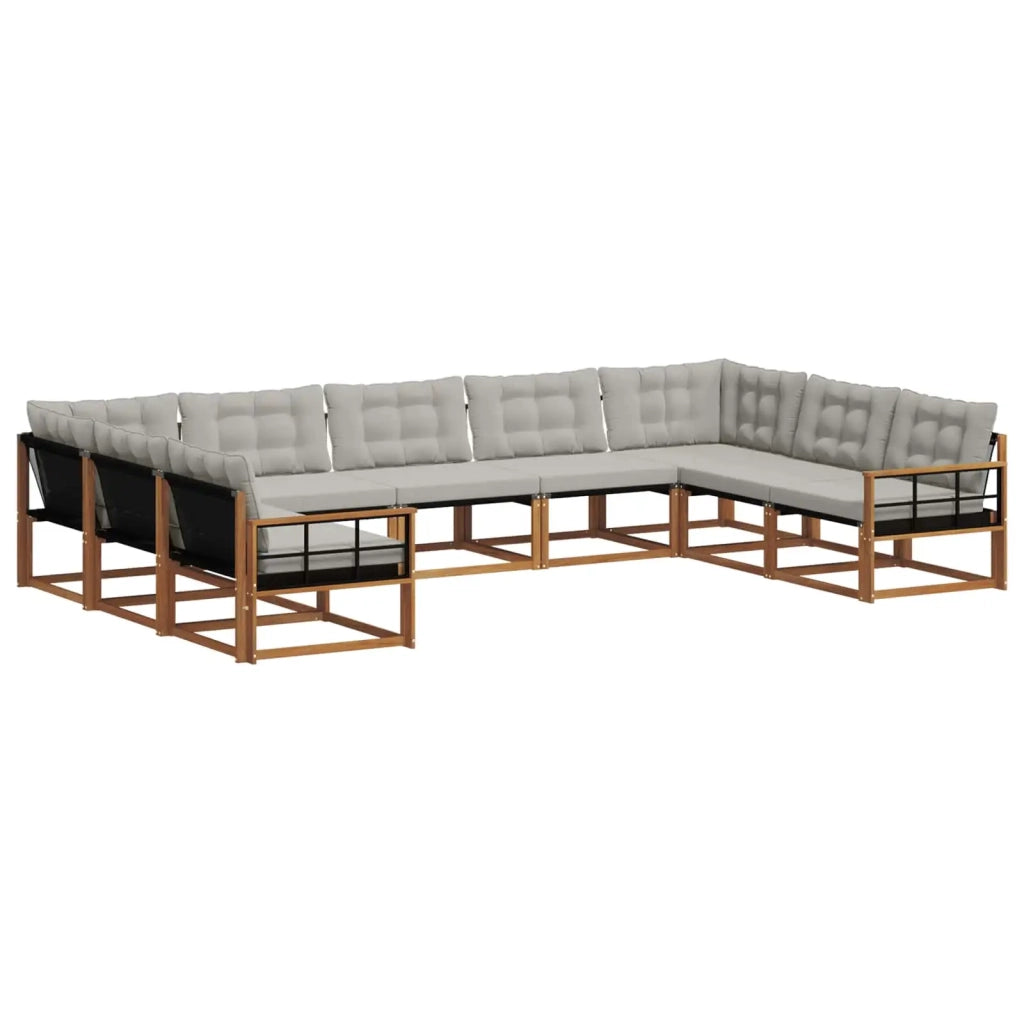 Set di divani da esterno 9 pcs Grigio Naturale e Chiaro