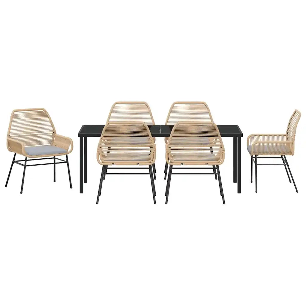 Set da Pranzo per Giardino con cuscino 7 pcs Marrone polyrattan 3380881