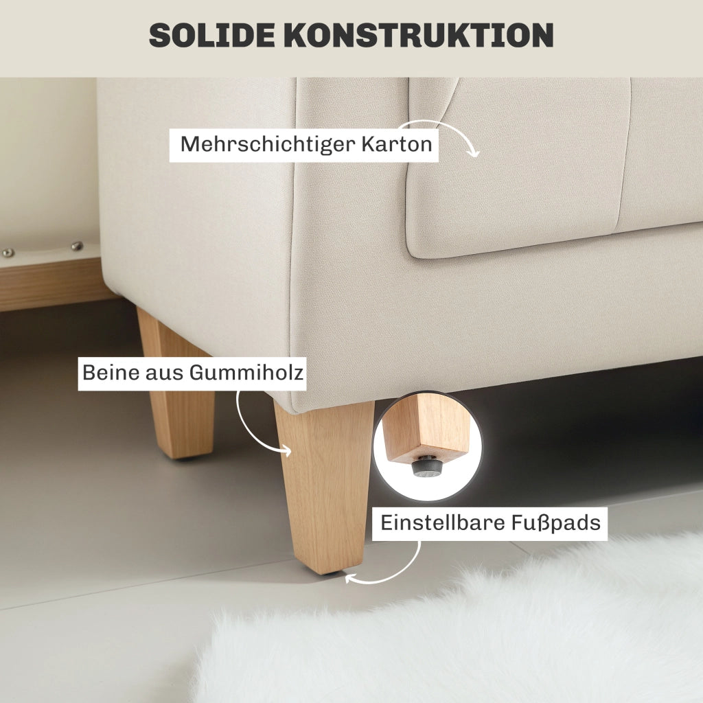 Panca da letto imbottita vintage con braccioli e cuscini, struttura in legno, in poliestere beige