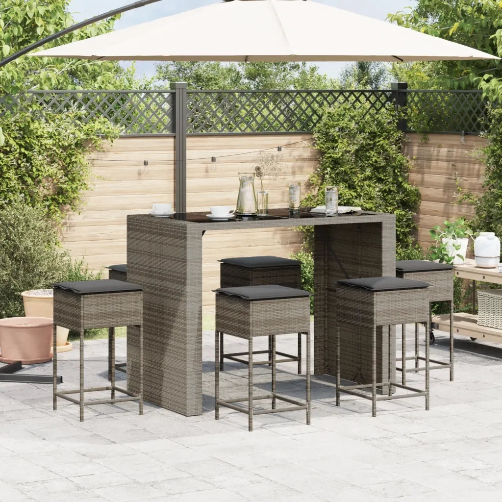 Set Bar da Giardino 7 pz con Cuscini in Polyrattan Grigio 3261511