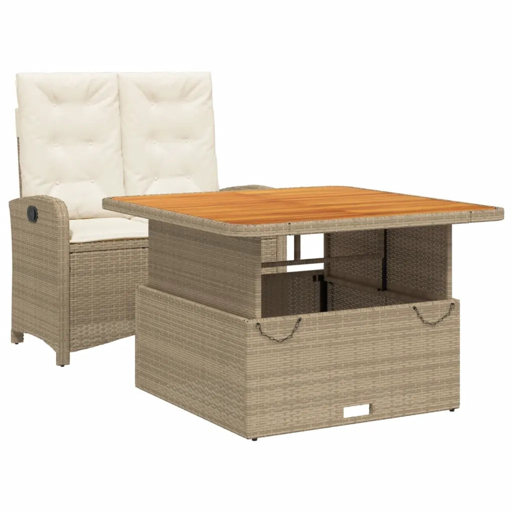 Set da Pranzo da Giardino 2 pz | Set Salotto da Giardino con Cuscini Beige in Polyrattan