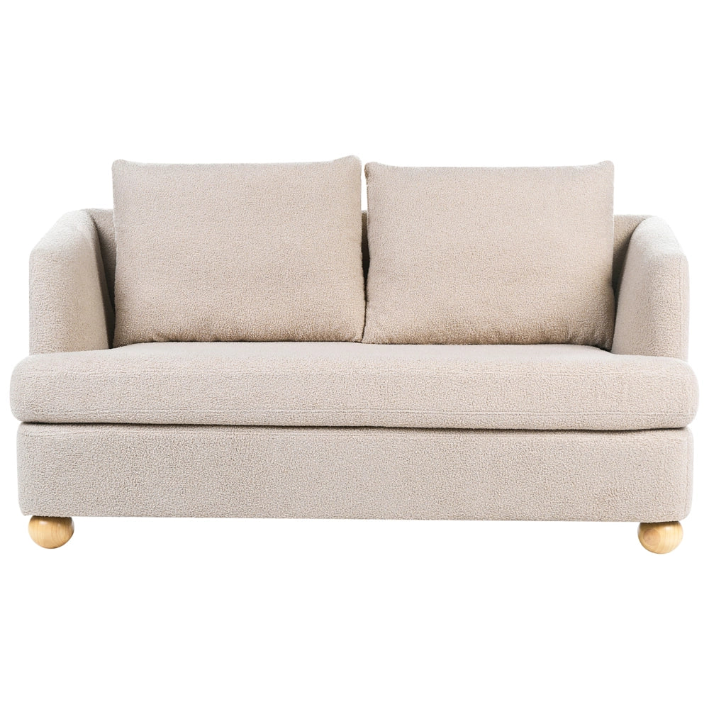 Set da salotto a 6 posti, rivestimento bouclé beige, gambe rotonde in legno con braccioli,set composto da divano e poltrona