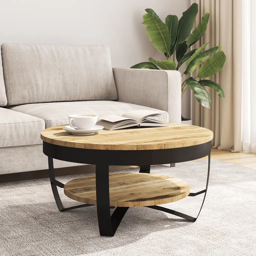 Tavolino da Salotto-Tavolino da soggiorno in Legno Massello Grezzo di Mango 65x32 cm